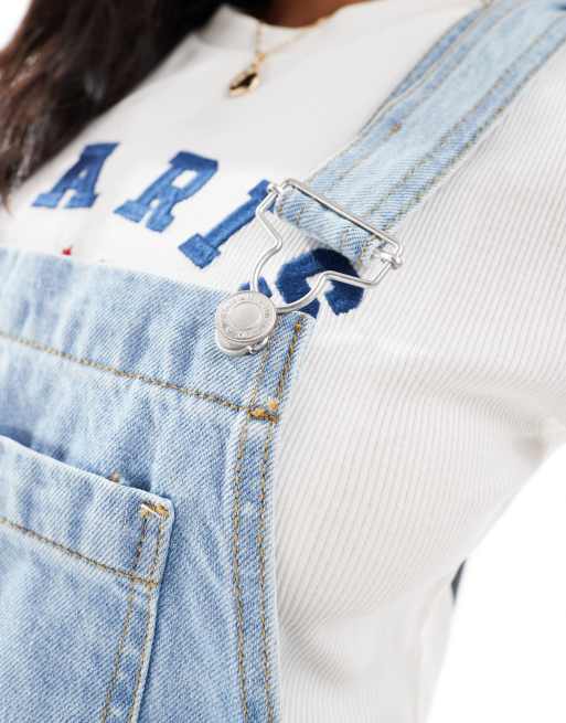 DTT Petite denim pinafore dress with pocket detail in light blue, 3 of 4