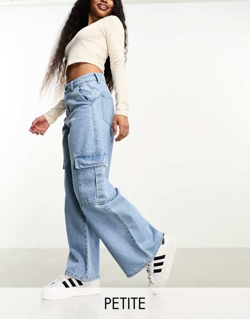 DTT Petite – Dom – Cargo-Jeans in Blau mit geradem Schnitt