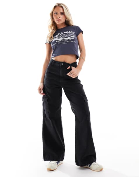 DTT Petite – Dom – Cargojeans in verwaschenem Schwarz mit geradem Bein - view 1
