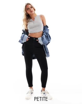 DTT Petite - Ellie - Eng geschnittene Jeans in Schwarz mit hohem Bund