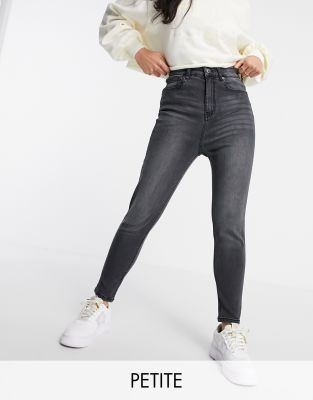 Don't Think Twice DTT Petite Ellie high waisted skinny jeans in washed black