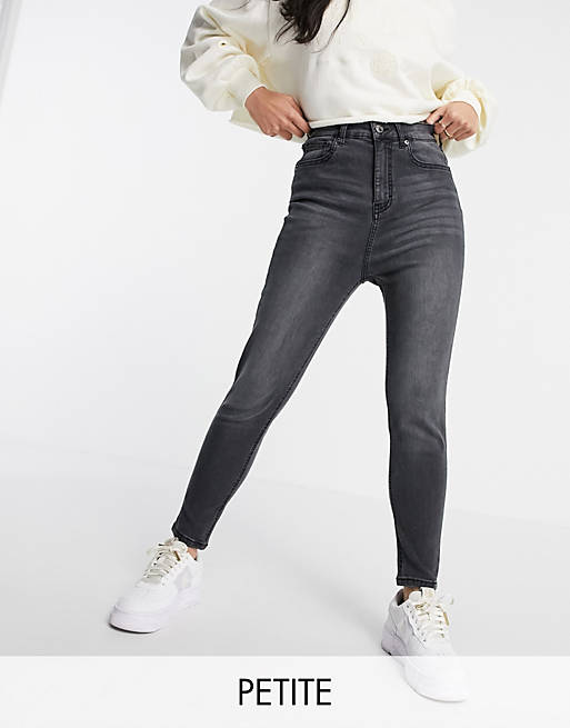 DTT Petite Ellie high waisted skinny jeans in washed black 