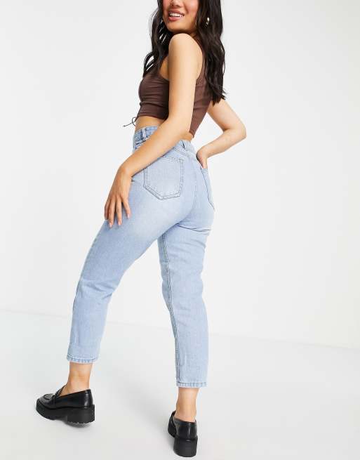 DTT Petite - Emma - Jean mom à taille ultra haute - Bleu clair délavé , 2 de 4