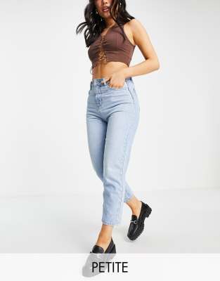 DTT Petite - Emma - Mom-Jeans mit superhohem Bund in hellblauer Waschung