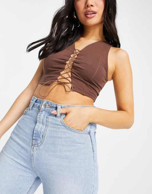 DTT Petite Emma super high waisted mom jeans in light blue wash , 3 of 4