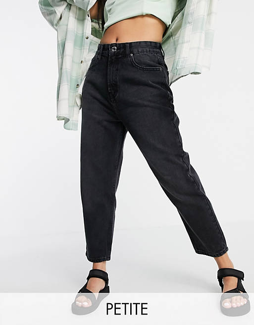 DTT Petite Emma super high waisted mom jeans in washed black 