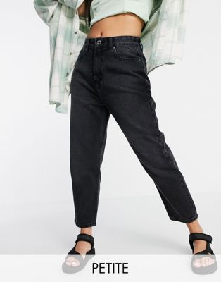 DTT Petite Emma super high waisted mom jeans in washed black