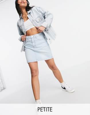 Don't Think Twice DTT Petite Gabby high waisted denim skirt in light blue