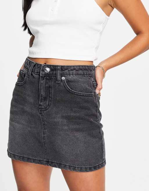 High waisted denim skirt hot sale black