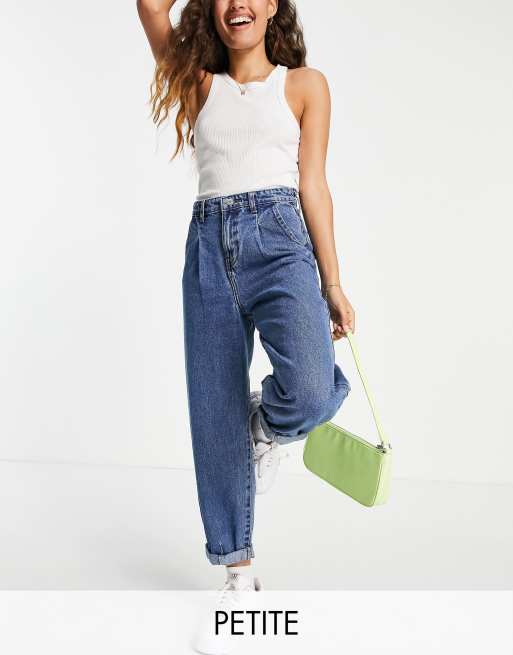 DTT Petite Grace balloon leg jeans in mid blue | ASOS