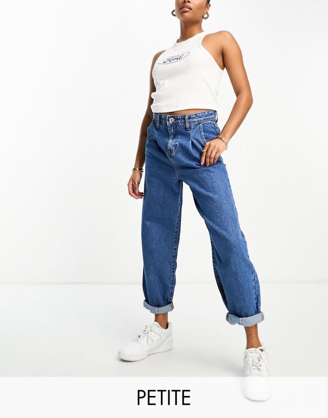 Don't Think Twice - DTT Petite Grace balloon leg jeans in mid blue