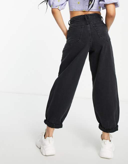DTT Petite Grace balloon leg jeans in washed black  , 2 of 4