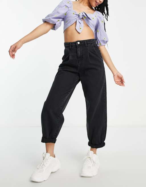 DTT Petite Grace balloon leg jeans in washed black  , 4 of 4