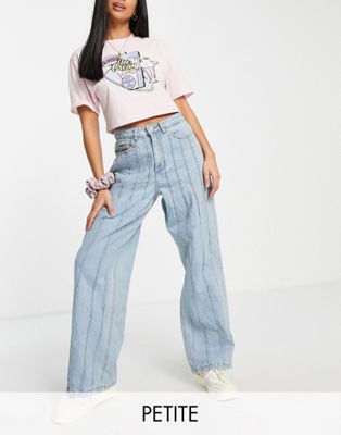 DTT Petite high rise straight dad jeans with front seams