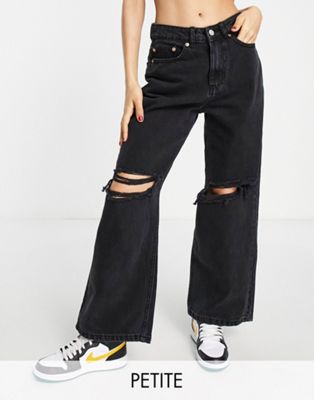 DTT Petite high rise straight dad jeans with knee rips