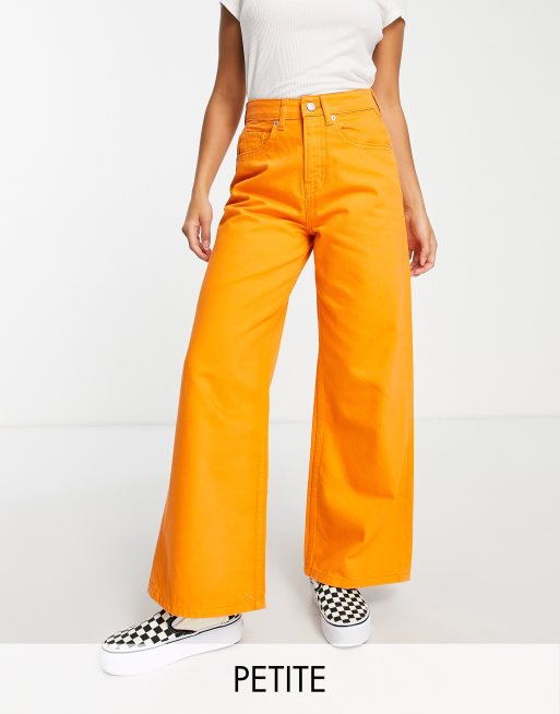 DTT Petite high waist wide leg jeans in orange