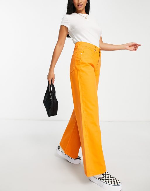 DTT Petite high waist wide leg jeans in orange | ASOS