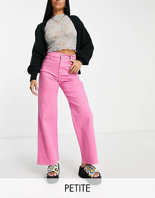DTT Petite high waist wide leg jeans in pink 