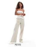 [Don't Think Twice] DTT Petite high waisted pinstripe pants in light stone-Neutral 14 STONE