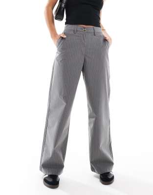 Don't Think Twice DTT Petite high waisted pinstripe trousers in grey