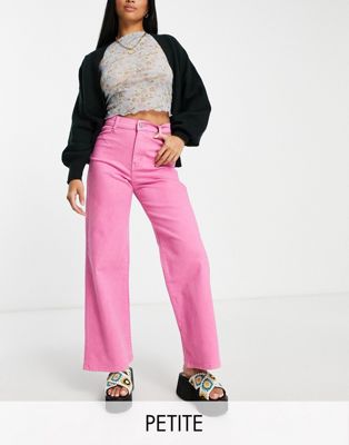 DTT Petite high waist wide leg jeans in pink  - ASOS Price Checker