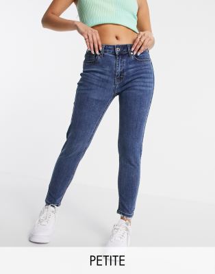 DTT Petite - Jo - Jeans mit mittelhohem Bund und engem Schnitt in verwaschenem Mittelblau