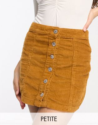DTT Petite Jordan cord button front mini skirt in tan - ASOS Price Checker