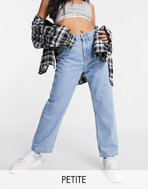 DTT Petite - Katy - Rechte jeans met hoge taille en cropped broekspijpen in lichtblauw met wassing 