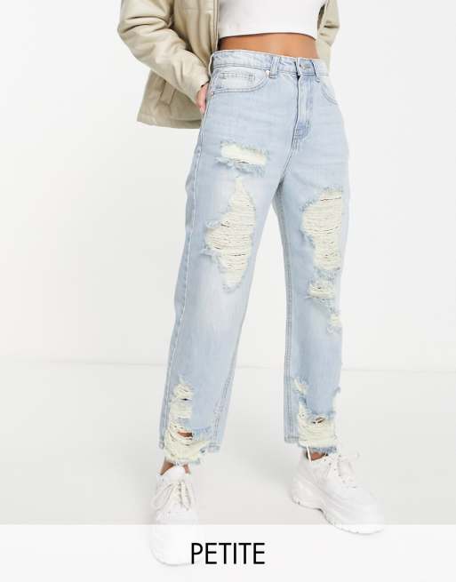 DTT Petite – Katy – Straight Jeans mit hohem Bund und extremen Zierrissen 