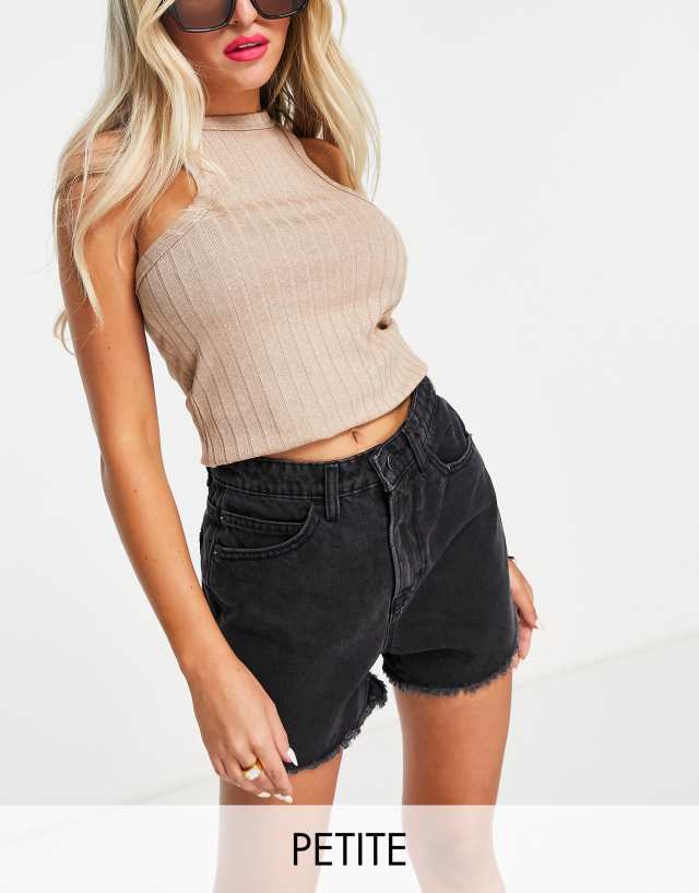 Don't Think Twice - DTT Petite longline denim shorts with raw hem in washed black