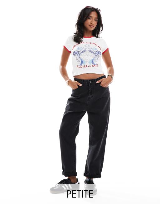 DTT Petite – Lou – Czarne mom jeans z efektem sprania