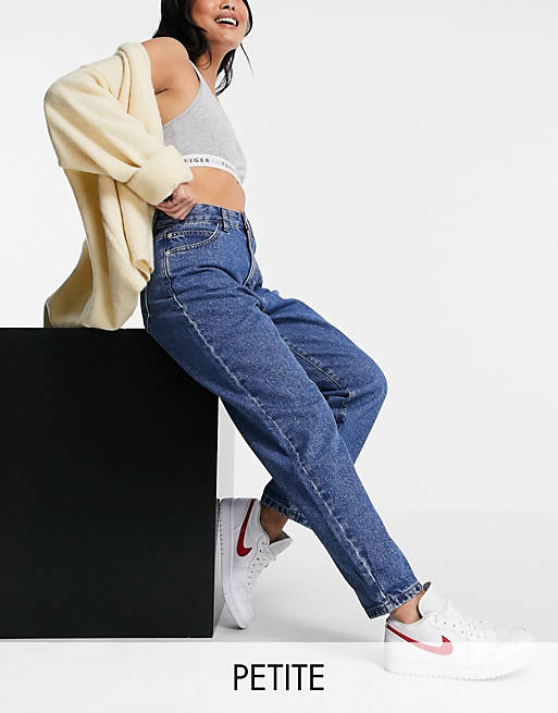 DTT Petite Lou mom jeans in mid blue wash 