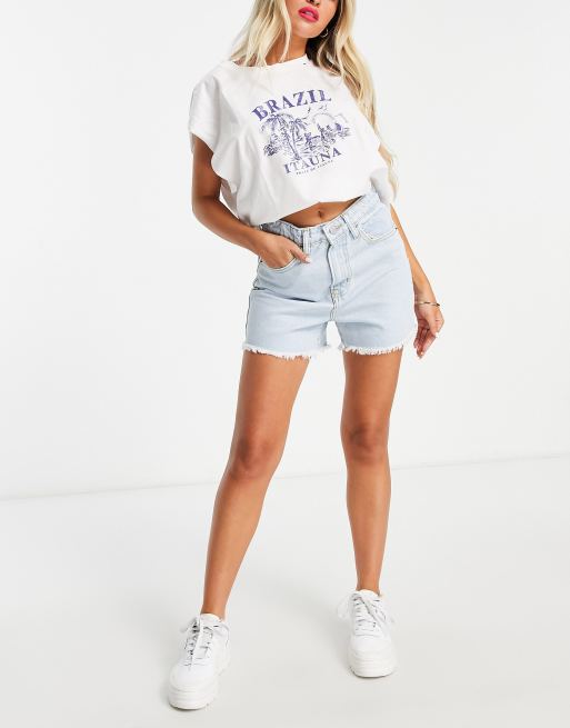 DTT Petite - Lyseblå longline-denimshorts med flossede kanter , 4 af 4