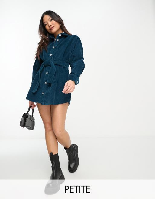 DTT Petite River cord shirt dress in blue