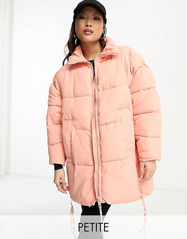 Don't Think Twice - DTT Petite Sarah longline puffer jacket in pink