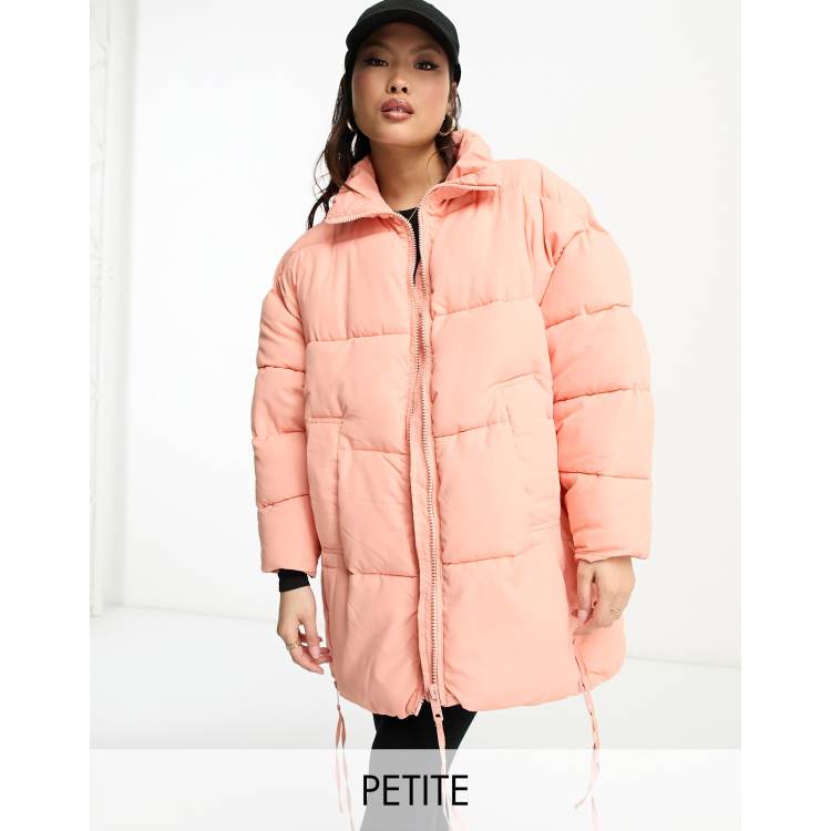 DTT Petite Sarah longline puffer jacket in pink ASOS