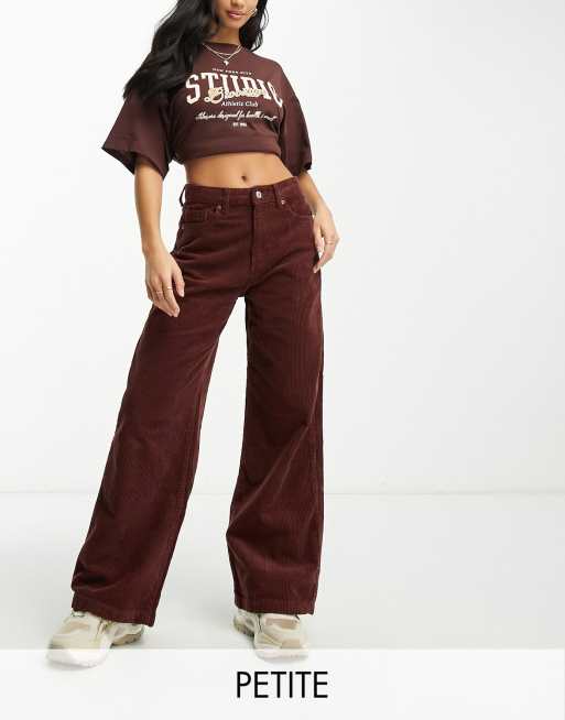 DTT Petite Silvia cord flared pants in chocolate brown