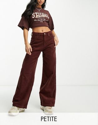 DTT Petite Silvia cord flared trousers in chocolate brown