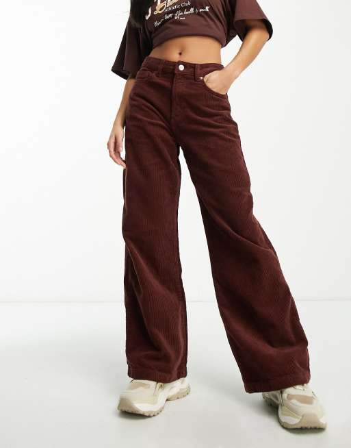 DTT Petite - Silvia - Pantaloni a zampa in velluto a coste marrone cioccolato, 4 di 5