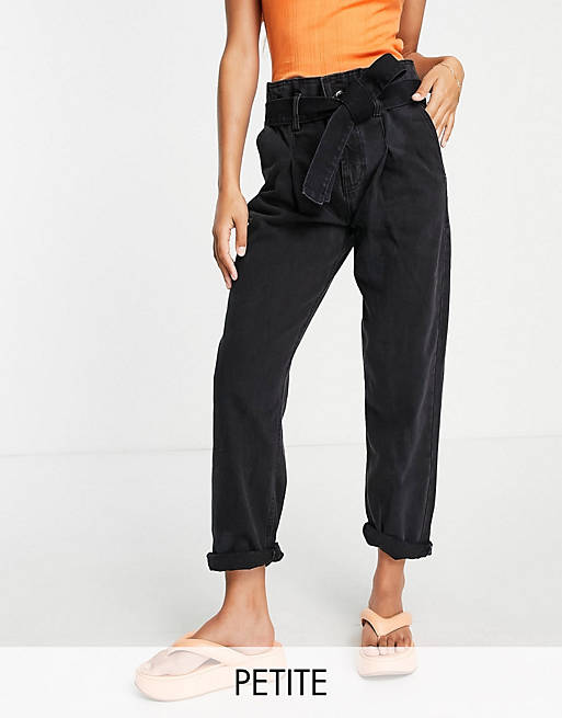 DTT Petite - Sultan - Jeans met plooirand langs de taille in verwassen zwart 