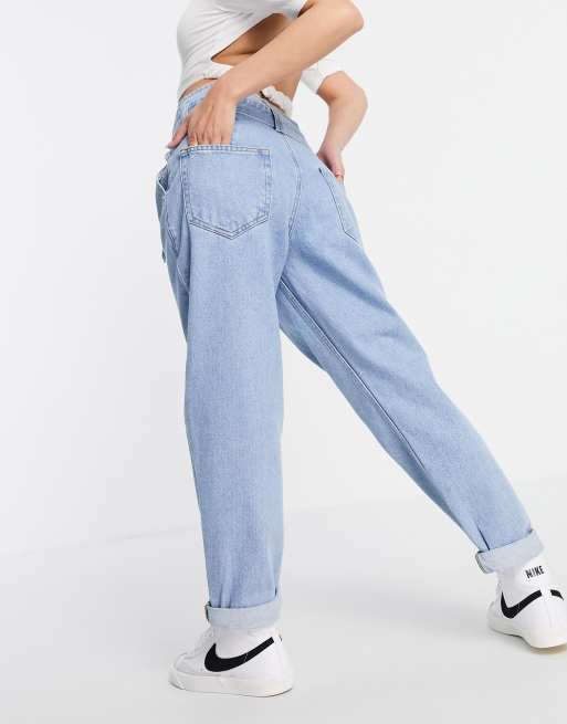 DTT Petite Sultan paper bag waist jeans in light blue wash