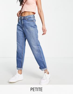 DTT Petite Veron relaxed fit mom jeans in mid blue wash