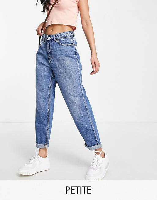 DTT Petite Veron relaxed fit mom jeans in mid blue wash 