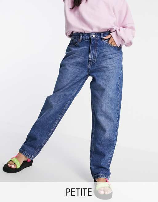 DTT Petite - Veron - Ruimvallende mom jeans in middenblauw met wassing 