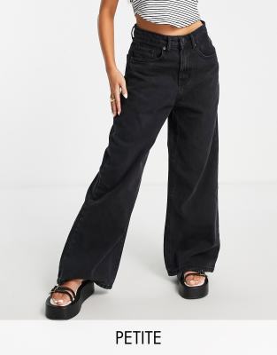 Don't Think Twice DTT Petite wide leg jeans in washed black