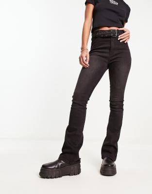 DTT - Phoebe - Jeans in verwaschenem Schwarz mit hohem Bund und weitem Bein-Black