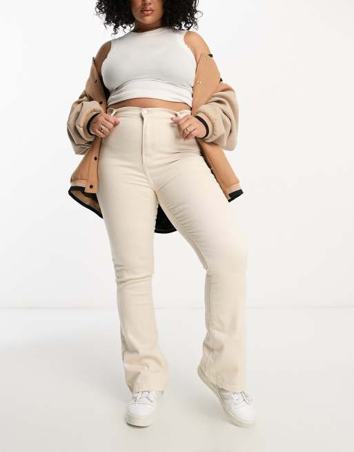 DTT Plus - Bianca - Disco jeans met wijde pijpen en hoge taille in ecru