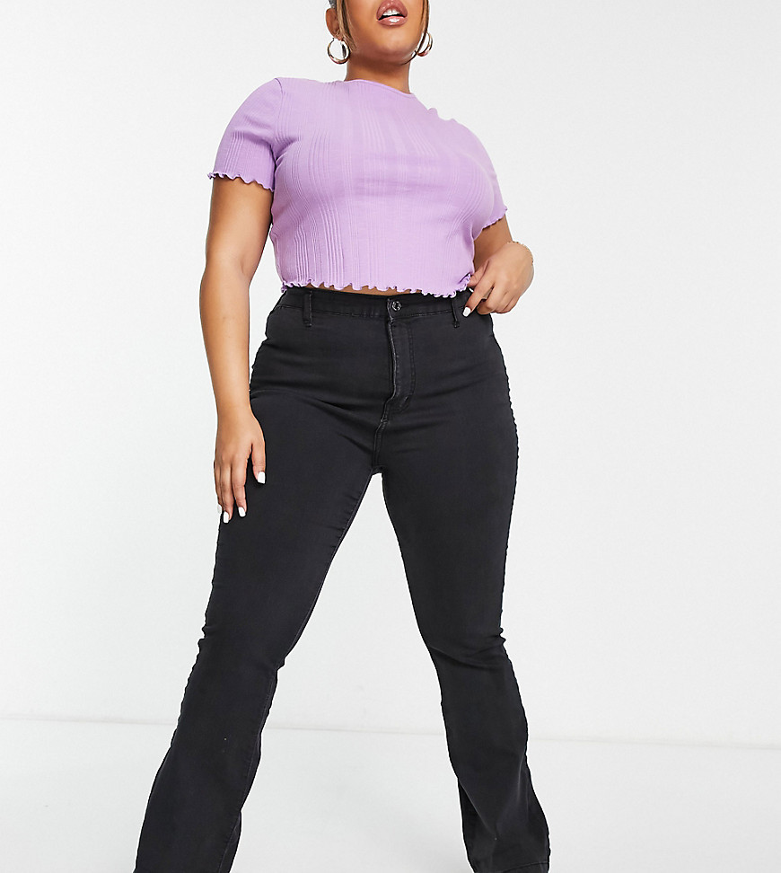 Don't Think Twice Plus DTT Plus Bianca high waisted flare disco jeans in black