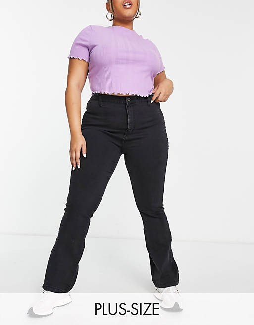 DTT Plus Bianca high waisted flare disco jeans in black  