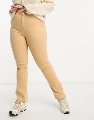 Don't Think Twice DTT Plus Bianca high waisted wide leg disco jeans in camel-Neutral